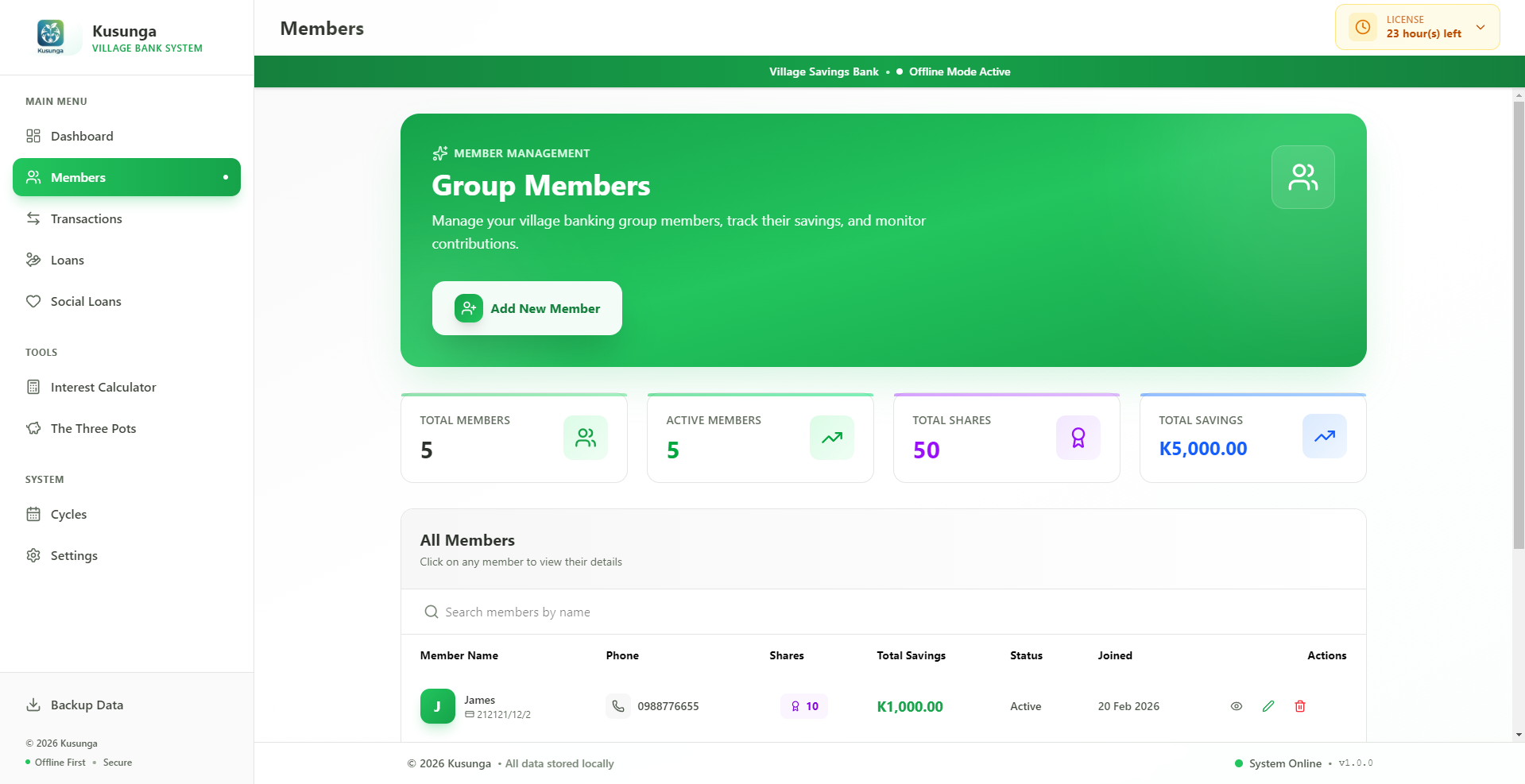Members list with search and quick actions