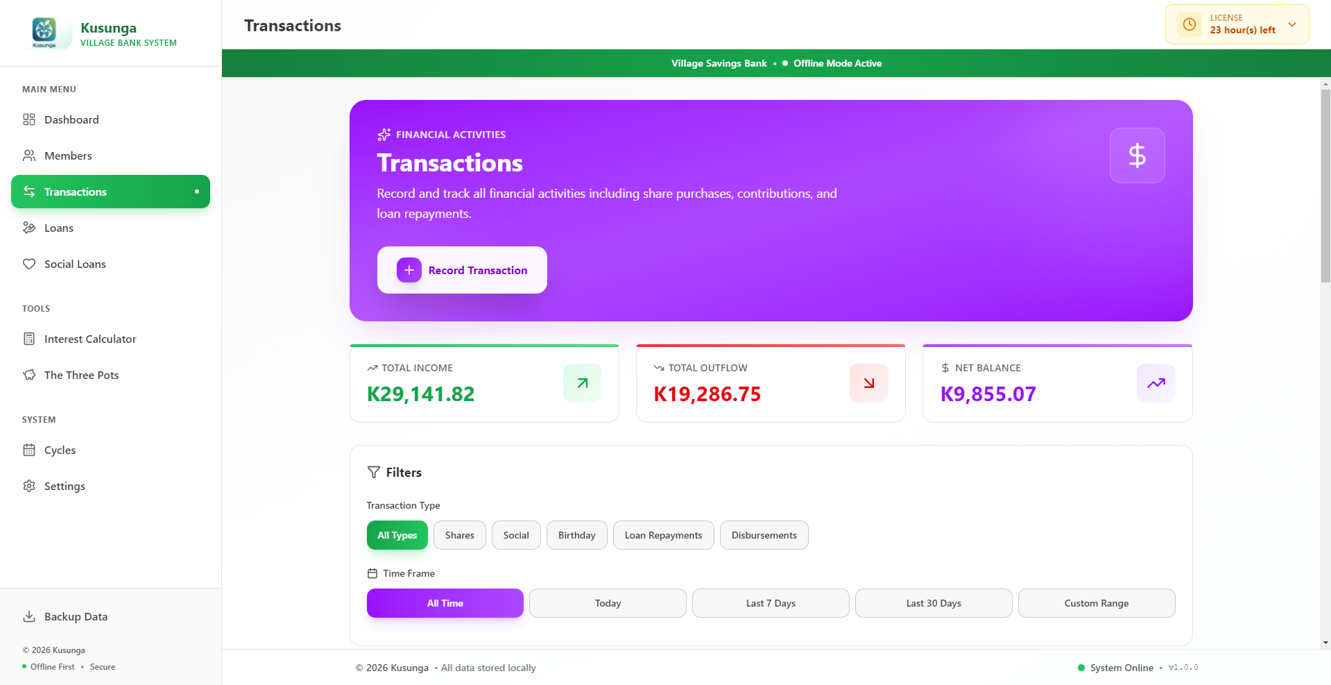 Transaction tracking with filters